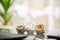 Herbal medicine - jars of herbs on the table.