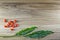 Herbal pills and tablets on a wooden background