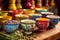 herbal tea assortment in vibrant, colorful teacups