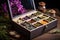 herbal tea assortment in a wooden tea box