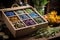 herbal tea assortment in a wooden tea box