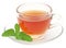 Herbal tea in a cup with tulsi leaves