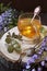 Herbal tea, eucalyptus and flowering wisteria