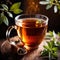 Herbal tea, fresh brewed herbal drink with asian tea leaves