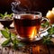 Herbal tea, fresh brewed herbal drink with asian tea leaves