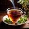 Herbal tea, fresh brewed herbal drink with asian tea leaves