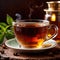 Herbal tea, fresh brewed herbal drink with asian tea leaves