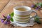 Herbal tea with fresh lungwort or pulmonaria flowers