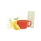 Herbal tea in a red cup, lemon, chamomile and pills cold remedies vector Illustration on a white background