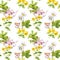 Herbal tea. Seamless pattern: herbs chamomile, mint, teapot, teacup. Watercolor