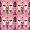 Herbalist\\\'s hands create harmony. A magical ritual of cleansing with herbs and stones. Seamless pattern for a modern witch.