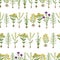 Herbarium flowers with roots, seamless pattern