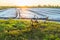 Herbicide spraying drone in the Rice Field