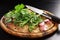 Herbs on wooden platter