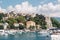 Herceg Novi,Montenegro-July 21,2021:View from a boat in the port to Herceg Novi.Yachts are moored in the sea