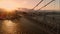 Hercilio luz cable bridge with sunset in Florianopolis, Brazil. Aerial view