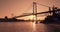 Hercilio luz cable bridge with sunset tones in Florianopolis