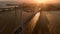 Hercilio luz cable bridge with sunset tones in Florianopolis, Brazil. Aerial view