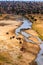 Herd of african elephants at the Tarangire river in Tarangire National Park, Tanzania. View from above