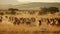 A herd of eland running across the savannah created with Generative AI