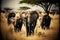Herd of Elephants in Africa walking through the grass in Tarangire National Park, Tanzania, AI generated