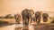 A herd of elephants walking down a dirt road. Generative AI image.