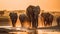 A herd of elephants walking down a dirt road. Generative AI image.