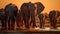 A herd of elephants walking down a dirt road. Generative AI image.