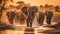 A herd of elephants walking down a dirt road. Generative AI image.