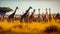 Herd of giraffe standing on top of dry grass field. Generative AI