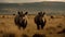 Herd grazing on savannah at sunset safari generated by AI