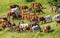 Herd of horses in field