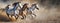 Herd of Horses Galloping Through Dusty Trail. A dynamic scene with several horses in mid-gallop, dust rising beneath