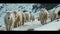 Herd of livestock grazing in snowy meadow generated by AI