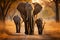 Herd of majestic elephants walking through the iconic african savannah wilderness