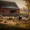 Herd of sheep grazing on the farm in the morning light.