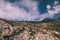 herd of sheep grazing on pasture in rocky mountains, Indian Himalayas,