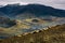 Herd of sheep on hillside in rural area