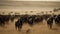 A herd of wildebeest migrating across the savannah created with Generative AI