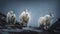 Herds of horned goats standing on icy cliff generated by AI