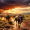 Herds of wildebeests walking in Ngorongoro