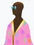 Here is an African American person in a robe that is beachwear