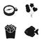 Here, water, cafe and other web icon in black style.fast food, fish, flounder, icons in set collection.