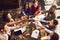 Heres to success. High angle shot of a group of creative workers toasting with cups of coffee.