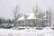 Heritage home during a winter storm in Vancouver Island, Canada