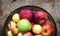 Heritage Homegrown Organic Apples On Wooden Table