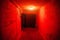 Hermetic armored door Soviet bunker inside and red light