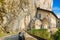 Hermitage of Santa Caterina del Sasso XIII century perched on a rocky ridge on lake Maggiore, Italy