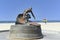 HERMOSA BEACH , CALIFORNIA - 15 SEPT 2021: Surfer and legendary lifeguard, Tim Kelly is remembered by a bronze statue that sits at