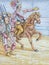 Hernan Cortes arrives Mexico. Conquest of Aztec Empire scene